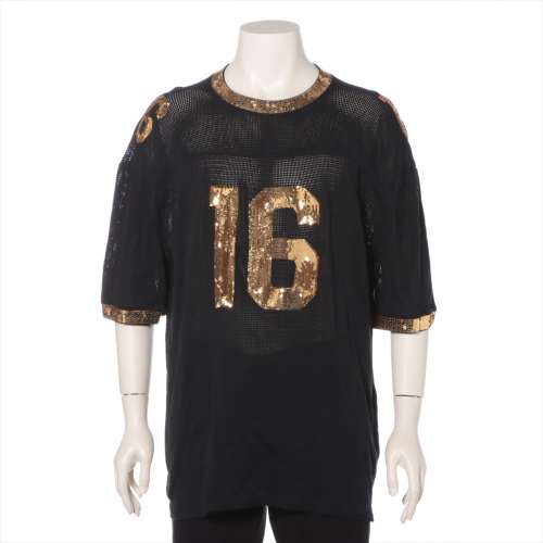 セリーヌ コットン Tシャツ XS ブラック×ゴールド ＡＢランク