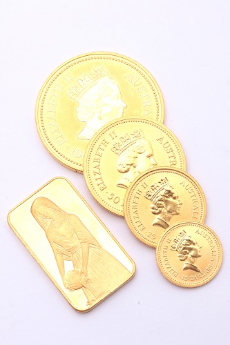 24金(純金) インゴット1枚、金貨4枚 総重量77.4g