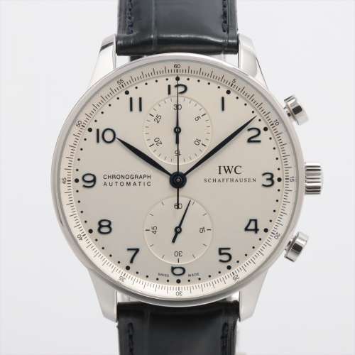 IWC ポルトギーゼ クロノグラフ IW371446 SS×革 AT シルバー文字盤 ＡＢランク