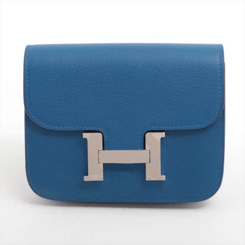 エルメス コンスタンスコンパクト エバーカラー 財布 ブルー シルバー金具