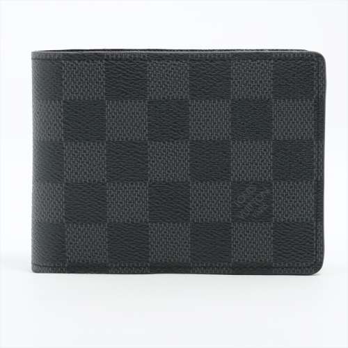 ヴィトン ダミエグラフィット ポルトフォイユスレンダー N63261 二つ折り財布 ブラック Ａランク