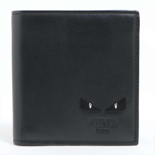 フェンディ モンスター 7M0274 レザー 二つ折り財布 ブラック ＡＢランク