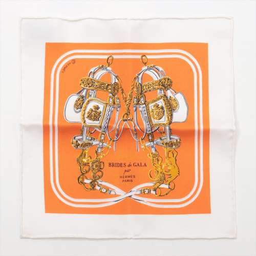 エルメス カレナノ BRIDES de GALA 式典用馬勒 シルク スカーフ オレンジ Ａランク