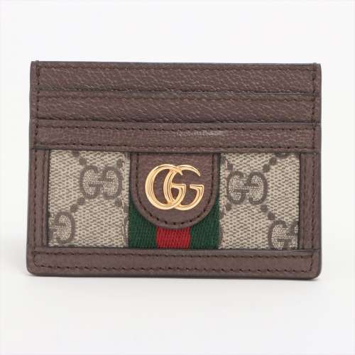 グッチ GGスプリーム 523159 PVC×レザー カードケース ブラウン ＡＢランク