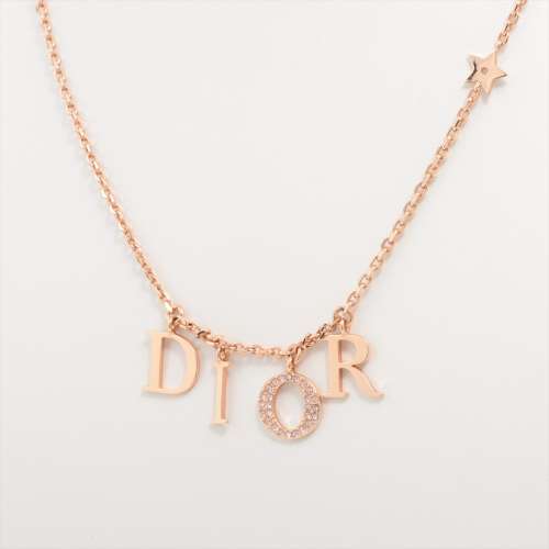 ディオール Diorロゴ GP×ラインストーン ネックレス ローズゴールド ＡＢランク