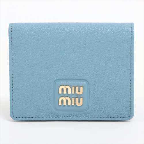 ミュウミュウ 5MV204 レザー 二つ折り財布 ブルー ＡＢランク