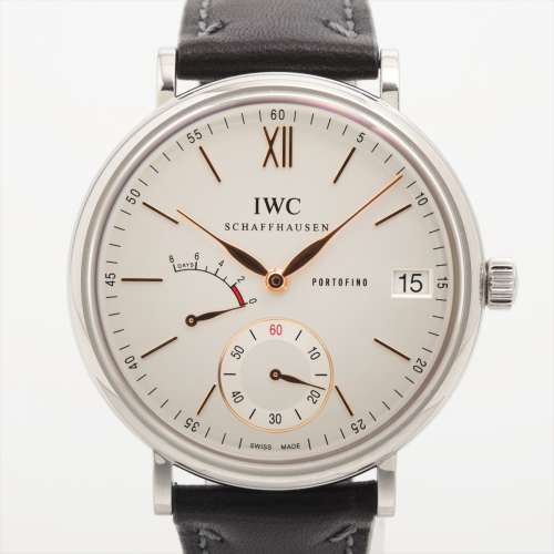 IWC ポートフィノ ハンドワインド 8DAYS IW510103 SS×社外革 手巻き シルバー文字盤 Ａランク