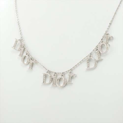 クリスチャンディオール Diorロゴ メタル×ラインストーン ネックレス シルバー ＡＢランク