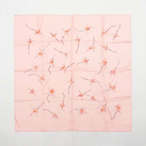 エルメス カレ90 Fleurs De Fuchsia フクシャの花 シルク スカーフ ピンク Ａランク
