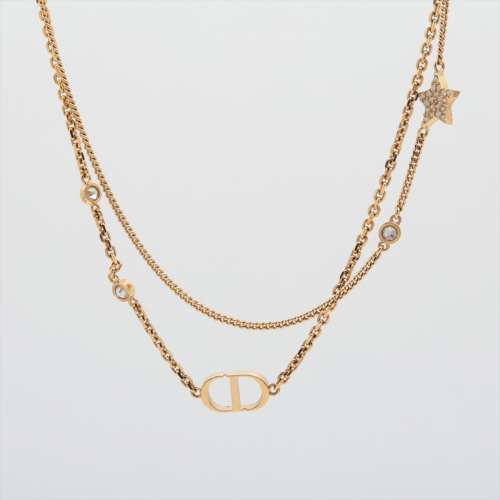 クリスチャンディオール Lucky Dior ラッキー ディオール GP×ラインストーン ネックレス ゴールド ＡＢランク