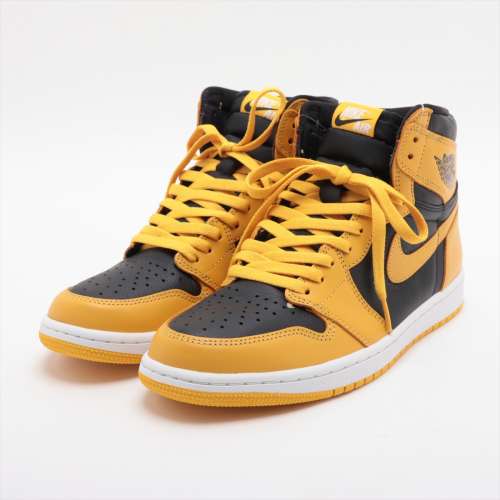 ナイキ AIR JORDAN 1 RETRO HIGH OG レザー ハイカットスニーカー 28cm ブラック×イエロー Ａランク