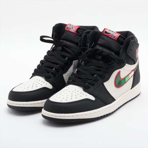 ナイキ AIR JORDAN 1 RETRO HIGH OG レザー×ファブリック ハイカットスニーカー 18AW 28cm ブラック×ホワイト Ａランク