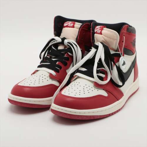 ナイキ AIR JORDAN 1 HIGH OG レザー ハイカットスニーカー 28cm レッド×ホワイト Ａランク