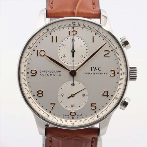 IWC ポルトギーゼ クロノグラフ IW371445 SS×革 AT シルバー文字盤 ＡＢランク