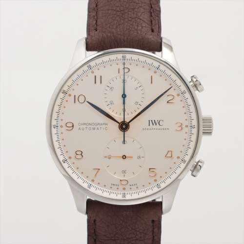 IWC ポルトギーゼ クロノグラフ IW371604 SS×革 AT シルバー文字盤 ＡＢランク