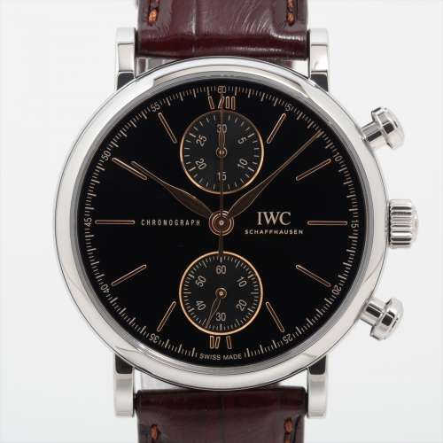 IWC ポートフィノ クロノグラフ IW391404 SS×革 AT 黒文字盤 ＡＢランク