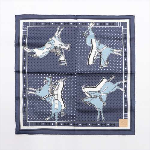 エルメス Tipi Bandana 40 コットン スカーフ ネイビー Ａランク