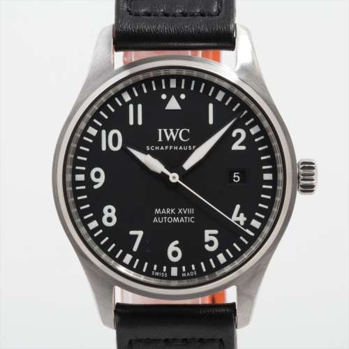 IWC パイロットウォッチ マークXVIII IW327009 SS×社外革 AT 黒文字盤 Ａランク