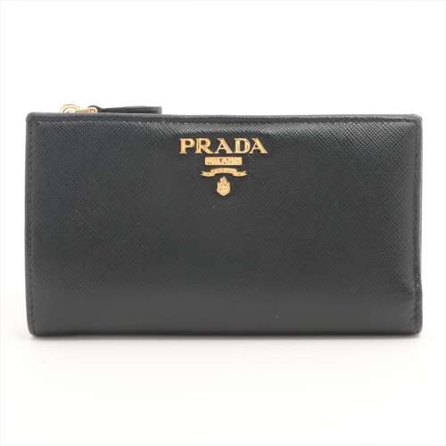 PRADA（プラダ）サフィアーノ 二つ折りコンパクトウォレット ブラック×ピンク 1ML018 レザー あやしい レディース【中古】【程度