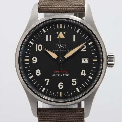 IWC パイロットウォッチ スピットファイア SS×ラバー AT 黒文字盤 Ａランク