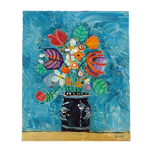 ポール・アイズピリ キャンバス 油彩 「青い背景の野花」