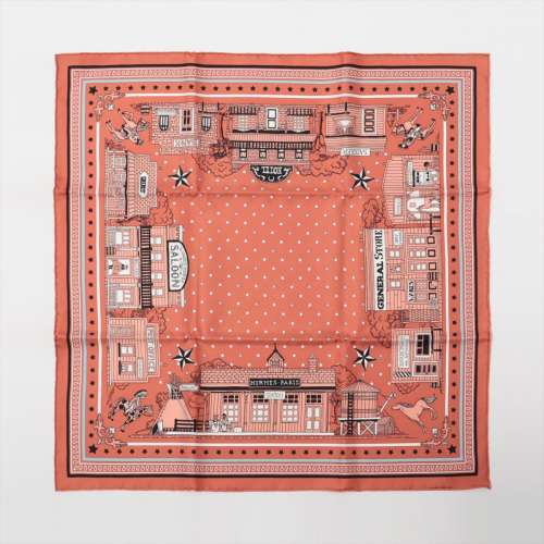 エルメス カレ55 Hermes Paris Station Bandana エルメス パリステーション バンダナ シルク スカーフ ピンク Ａランク