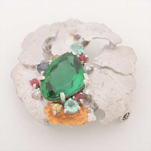 ともやす 色石 ダイヤ ブローチ K18(YG)×Pt900 ＡＢランク